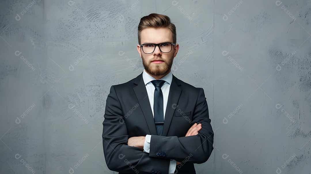Um empresário com uma atitude séria parecendo direto e decidido
