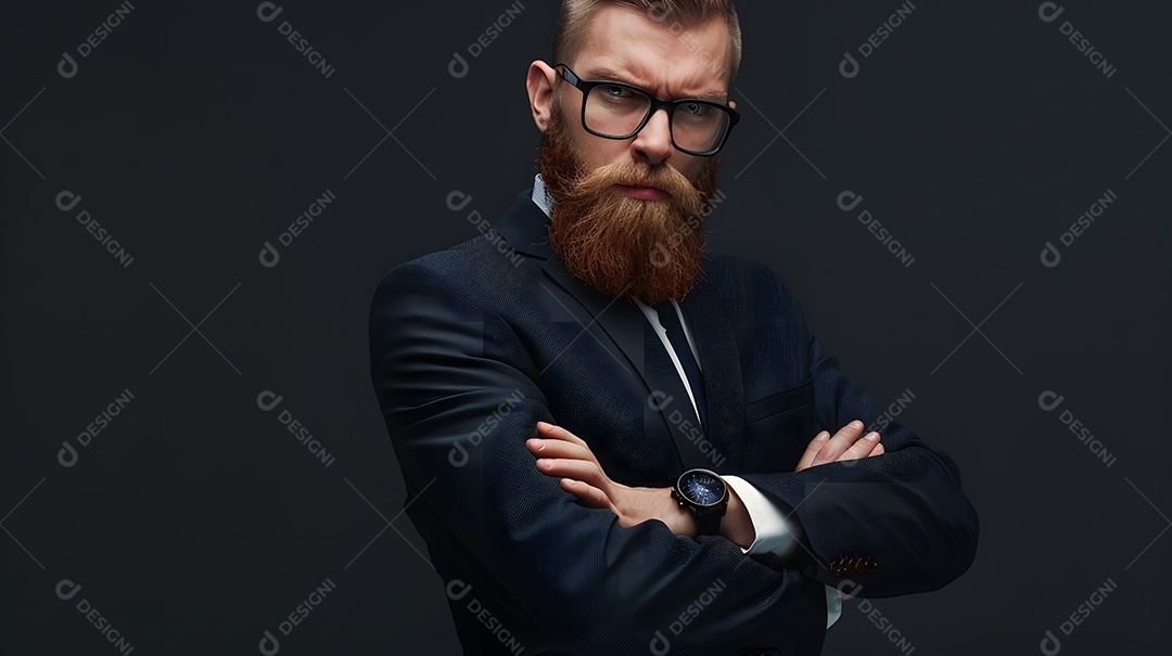 Um empresário com uma atitude séria parecendo direto e decidido