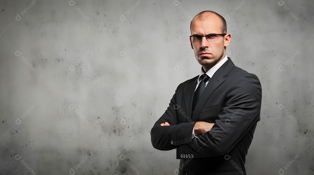 Um empresário com uma atitude séria parecendo direto e decidido