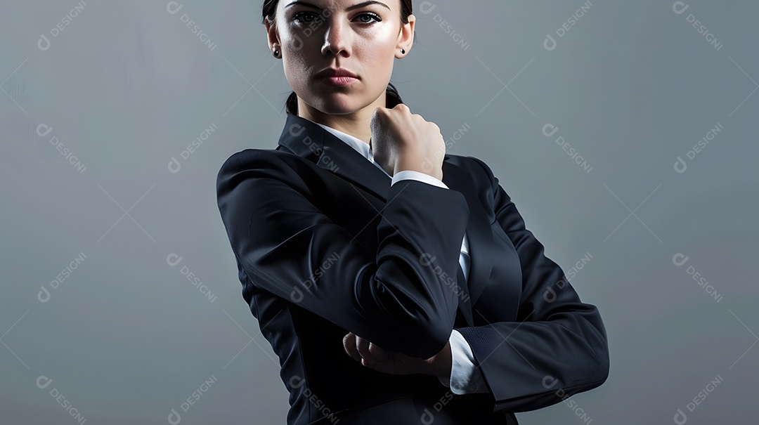 Uma empresária em um traje poderoso demonstrando determinação
