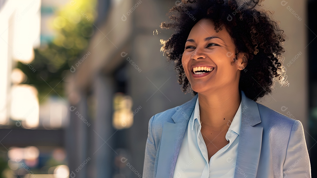 Uma mulher de negócios com um sorriso brilhante e envolvente