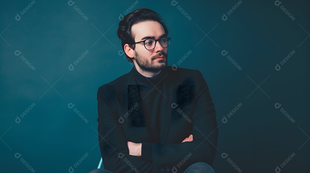 Um empreendedor de tecnologia com uma expressão visionária e com visão de futuro