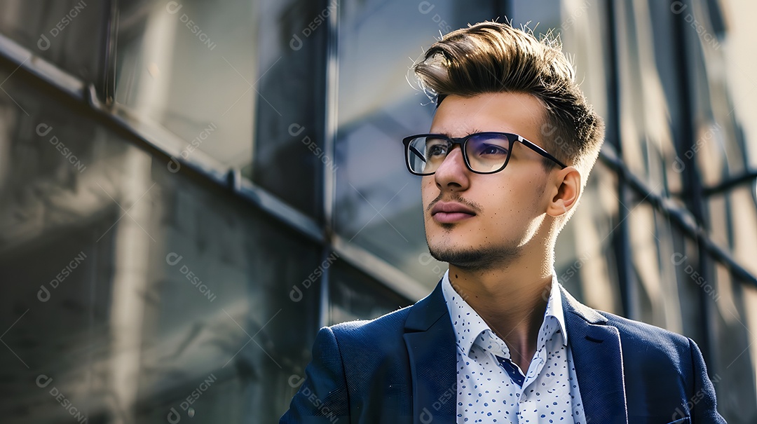 Um jovem empreendedor com um penteado moderno e irradiando ambição