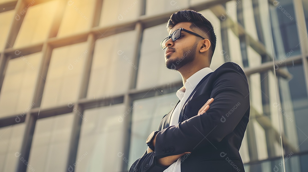 Uma jovem empreendedor com um penteado moderno e irradiando ambição