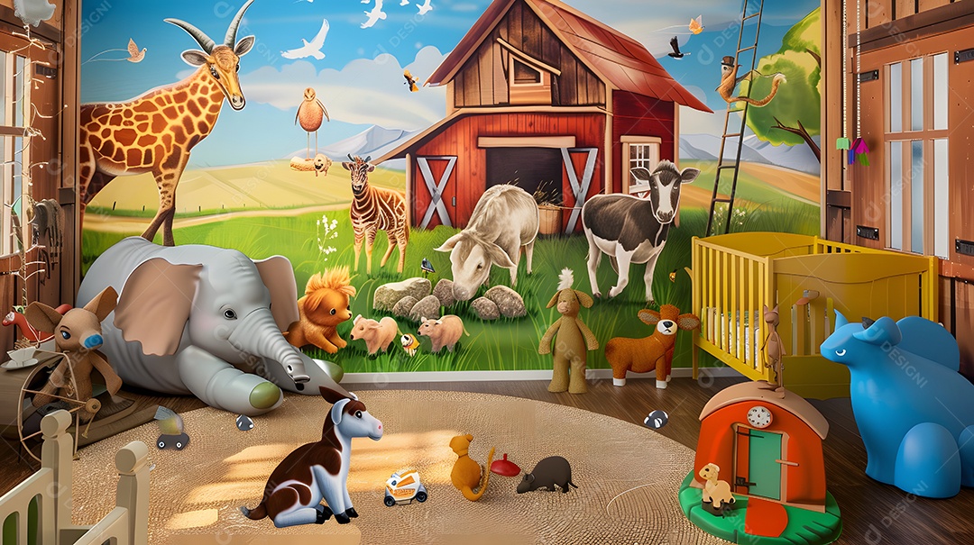 Um berçário com tema de animais de fazenda
