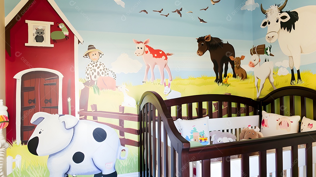 Um berçário com tema de animais de fazenda