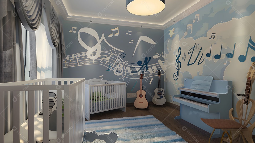 Quarto de bebê um berçário inspirado na música com decalques de parede de notas musicais