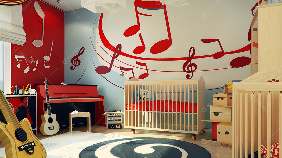 Quarto de bebê um berçário inspirado na música com decalques de parede de notas musicais