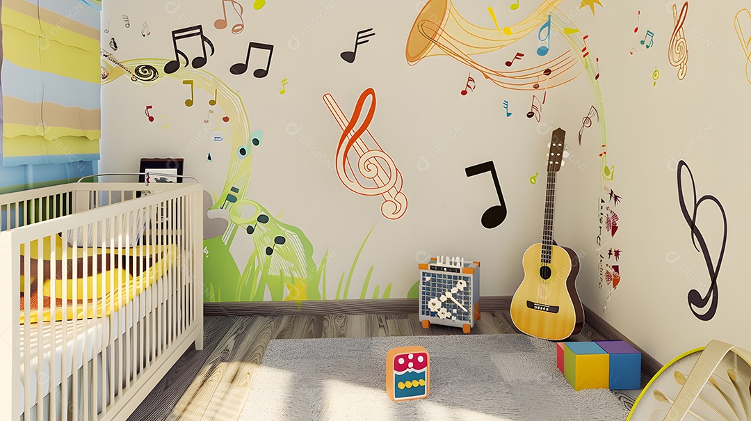 Quarto de bebê um berçário inspirado na música com decalques de parede de notas musicais