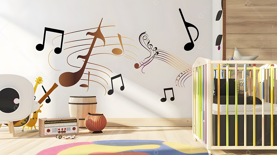 Quarto de bebê um berçário inspirado na música com decalques de parede de notas musicais