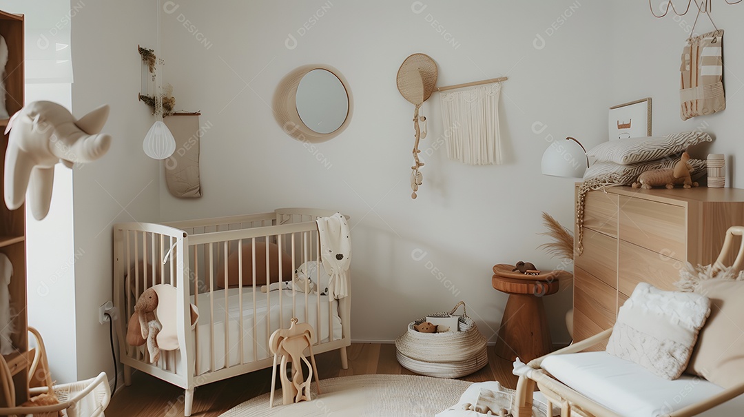 Um quarto de estilo escandinavo com linhas limpas e materiais orgânicos