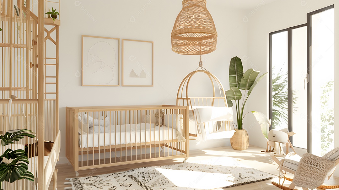 Um quarto de estilo escandinavo com linhas limpas e materiais orgânicos