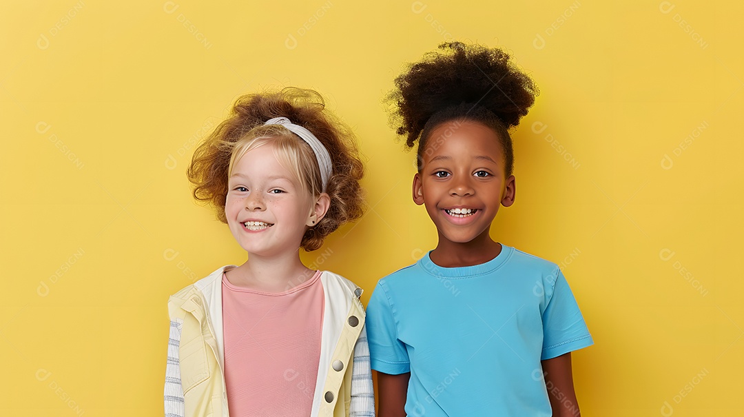 Duas crianças lindas sobre fundo amarelo