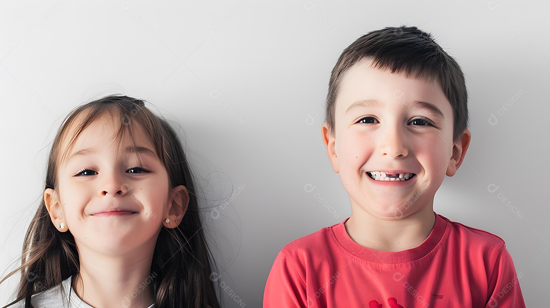 Duas crianças sorrindo sobre fundo branco