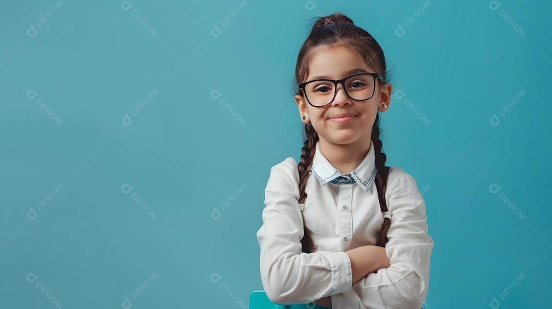 Jovem confiante com cabelos trançados e óculos sorrindo com os braços cruzados