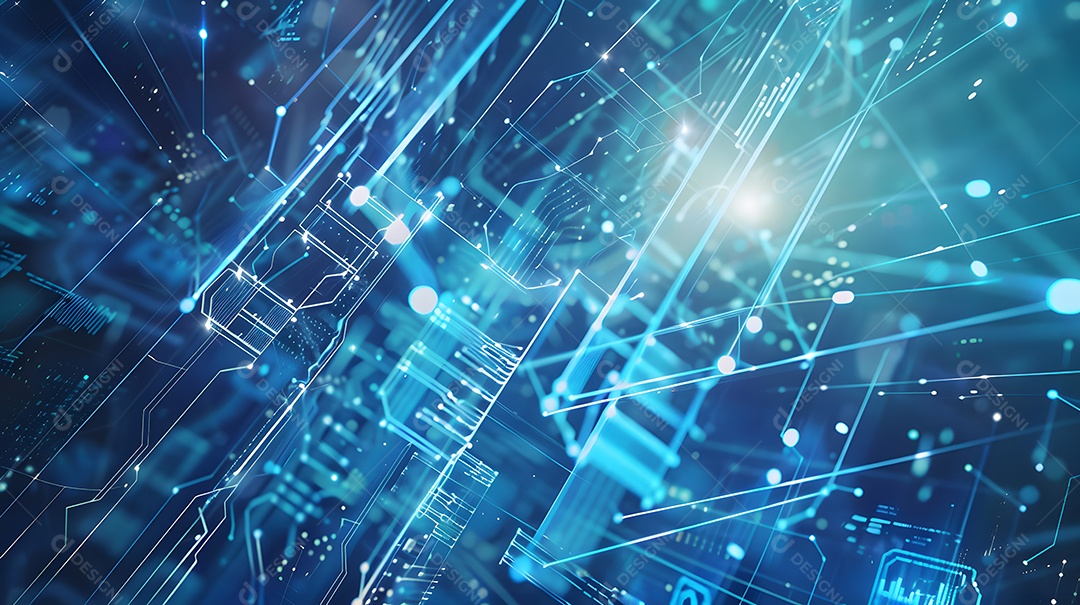 Interface digital futurista com conexões abstratas fluxo de dados e redes neurais