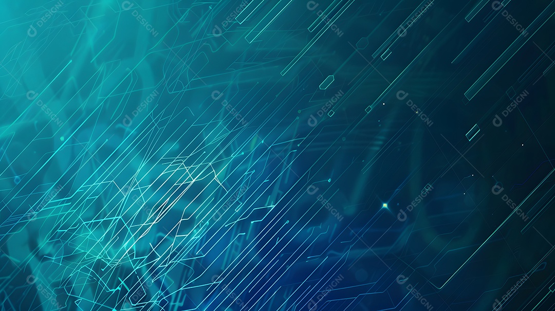 Linhas digitais dinâmicas e formas geométricas criando um fundo abstrato futurista
