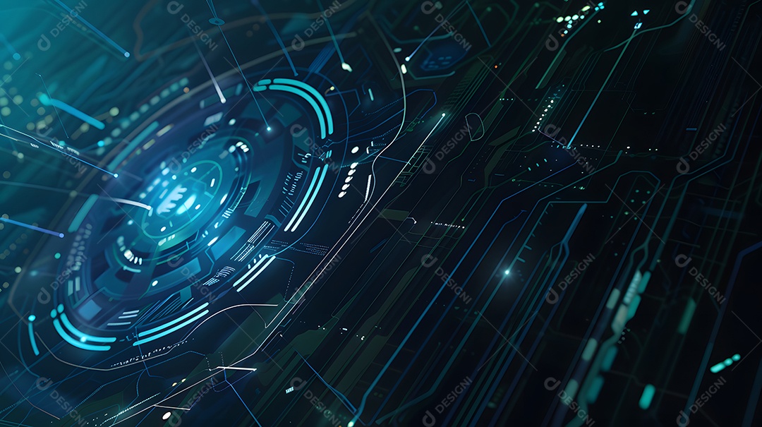 Design futurista de interface digital com circuitos luminosos