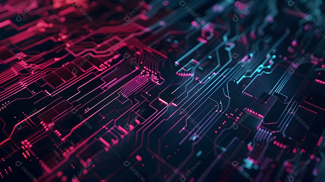 Uma paisagem digital vibrante ilustrando circuitos complexos e caminhos de dados