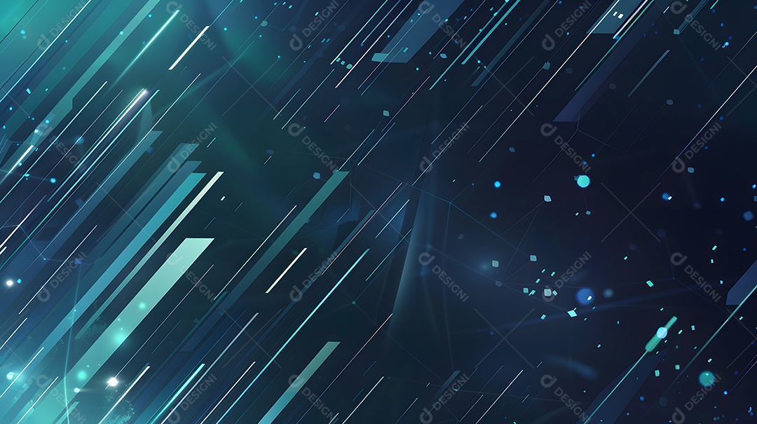 Interface digital futurista com padrões geométricos abstratos e elementos azuis brilhantes