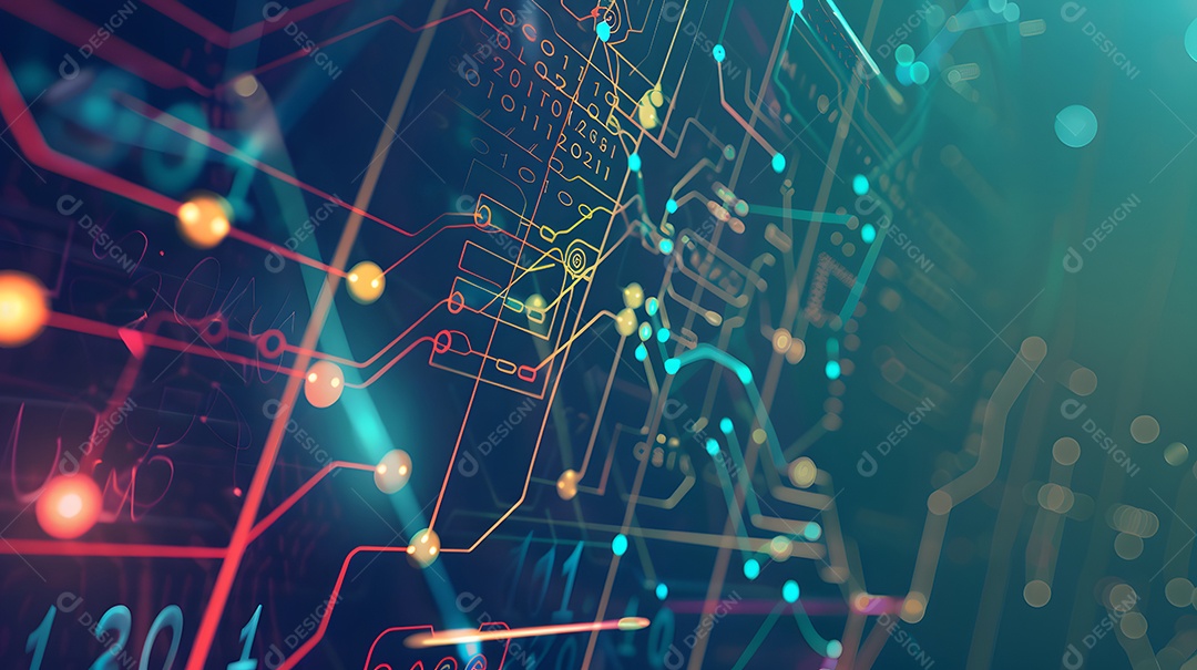 Placa de circuito digital futurista com elementos brilhantes