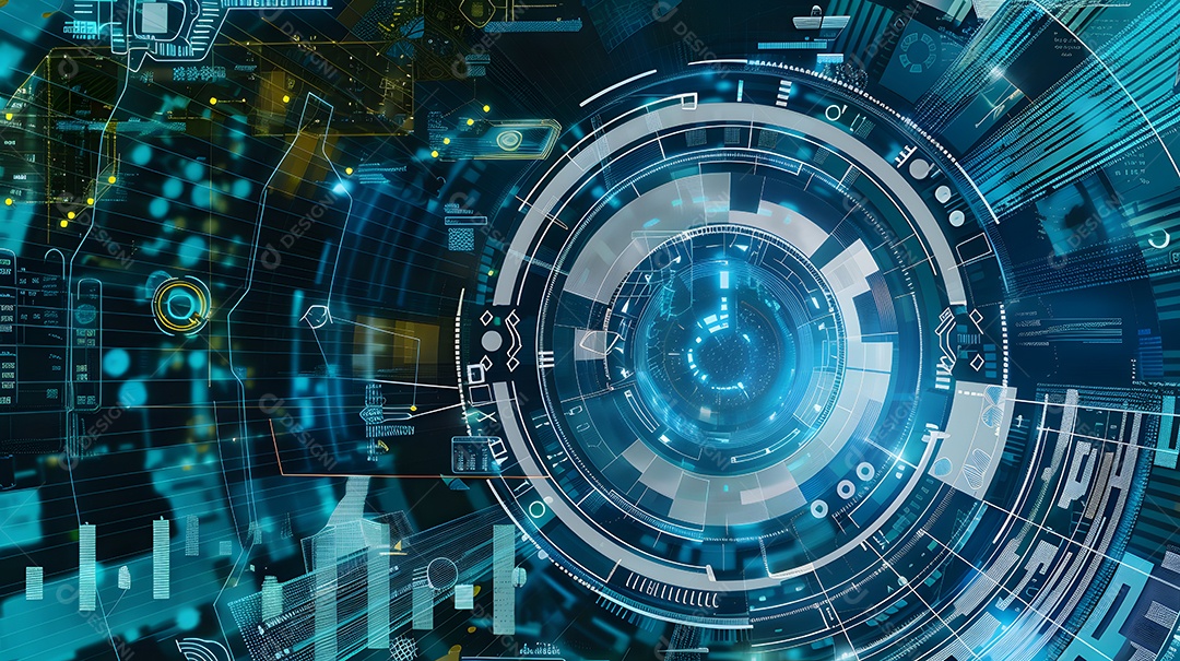 Placa de circuito digital futurista com elementos brilhantes