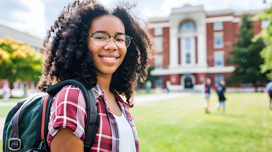 Jovem estudante vestindo camiseta branca e mochila