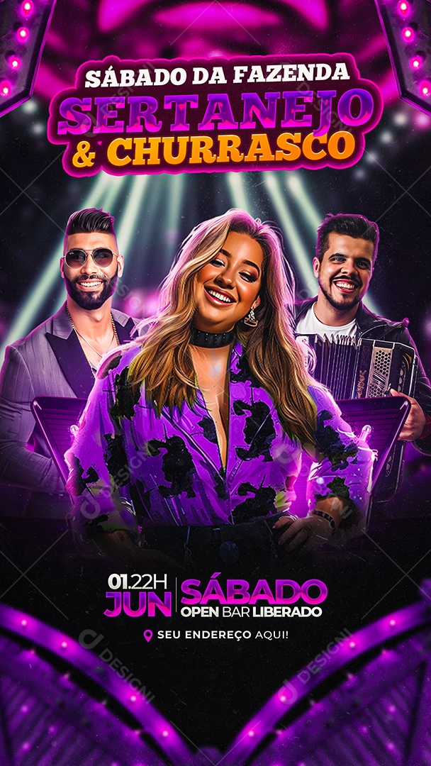 Story Flyer Sábado da Fazenda Sertanejo e Churrasco Social Media PSD Editável