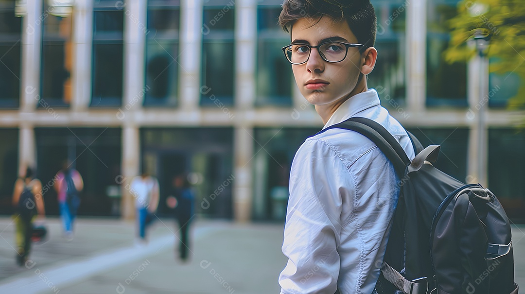 Retrato de estudante universitário preparado para voltar às aulas