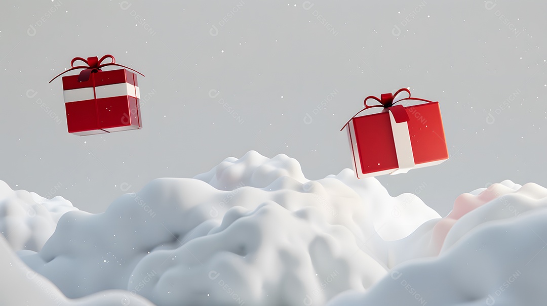 Caixas de presente delicadas equilibrando-se em montes de neve