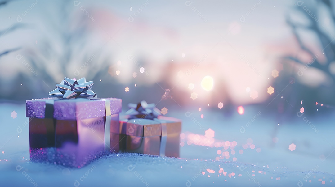 Caixas de presente luxuosas suavemente cobertas de neve recém caída