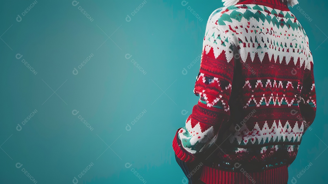 Pessoa com camisola de natal em um fundo minimalista