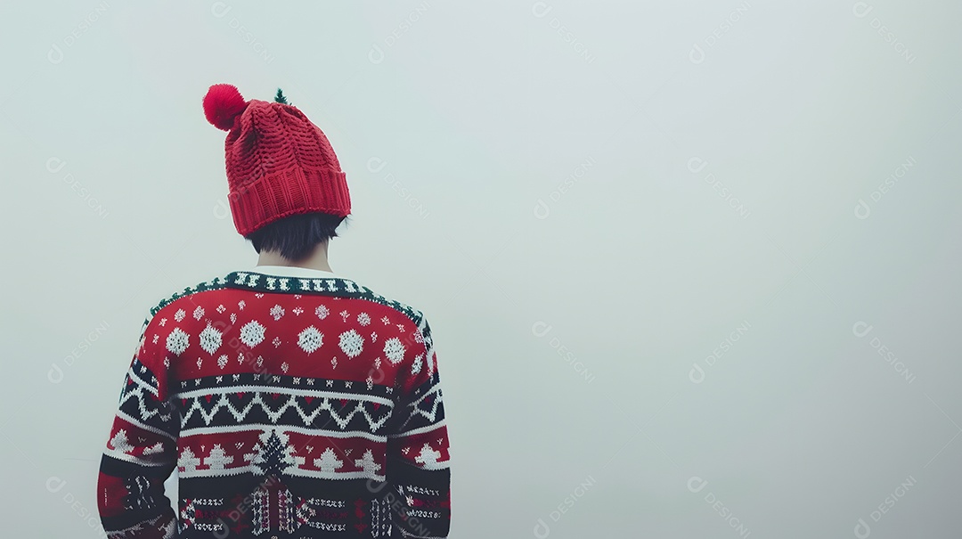 Pessoa com camisola de natal em um fundo minimalista