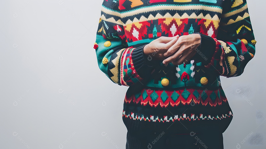 Pessoa com camisola de natal em um fundo minimalista