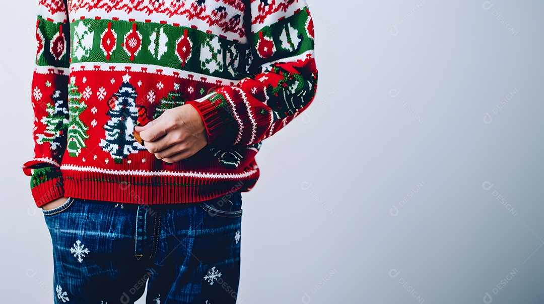 Pessoa com camisola de natal em um fundo minimalista