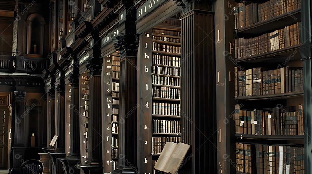 Biblioteca com livros nas prateleiras