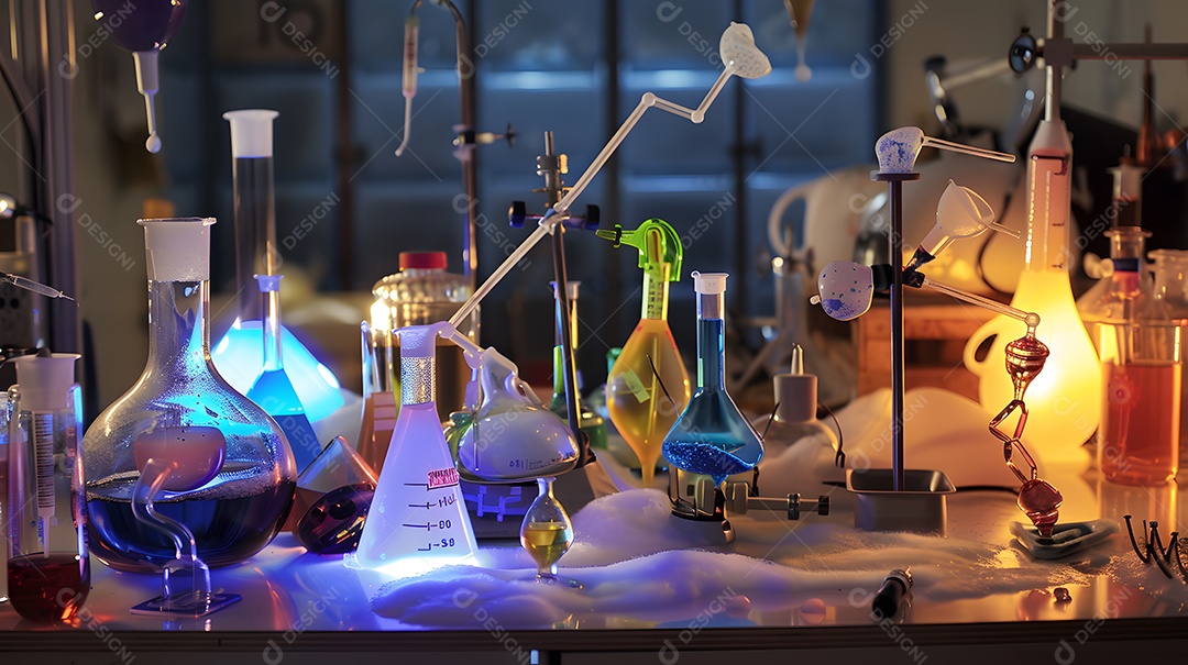 Experimento científico montado em um laboratório