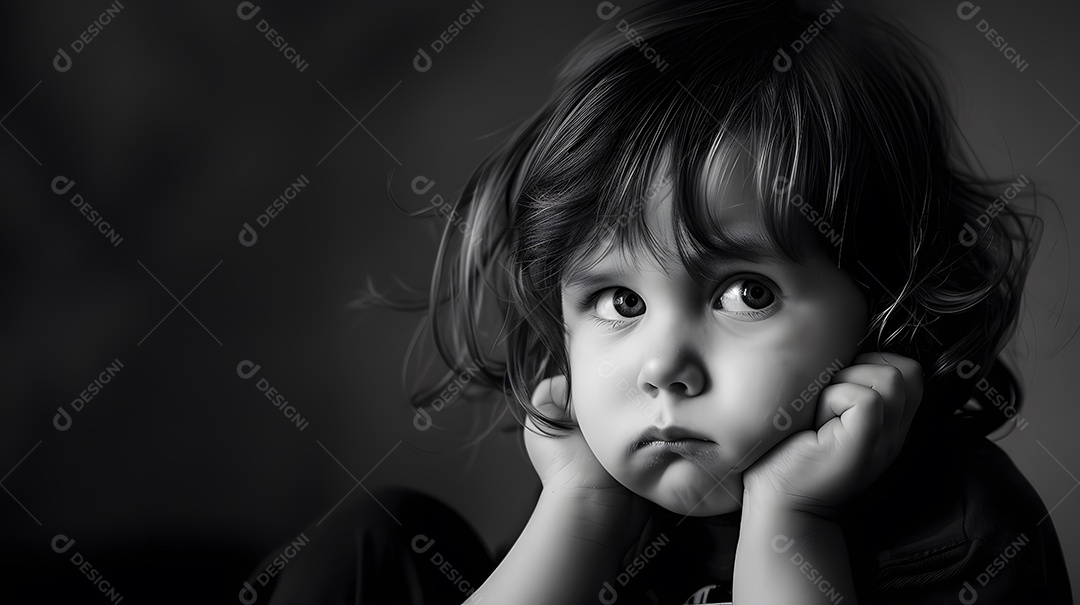 Uma criança com uma expressão pensativa imersa em pensamentos