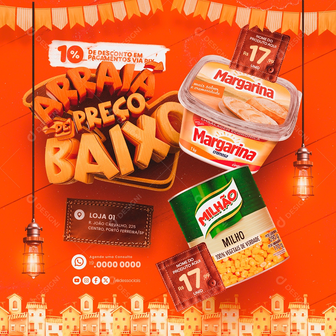 Supermercado Arraiá de Preço Baixo Margarina Milho Verde Social Media PSD Editável