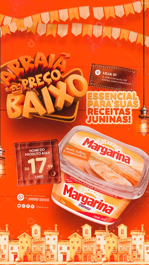 Story Supermercado Arraiá de Preço Baixo Margarina Social Media PSD Editável