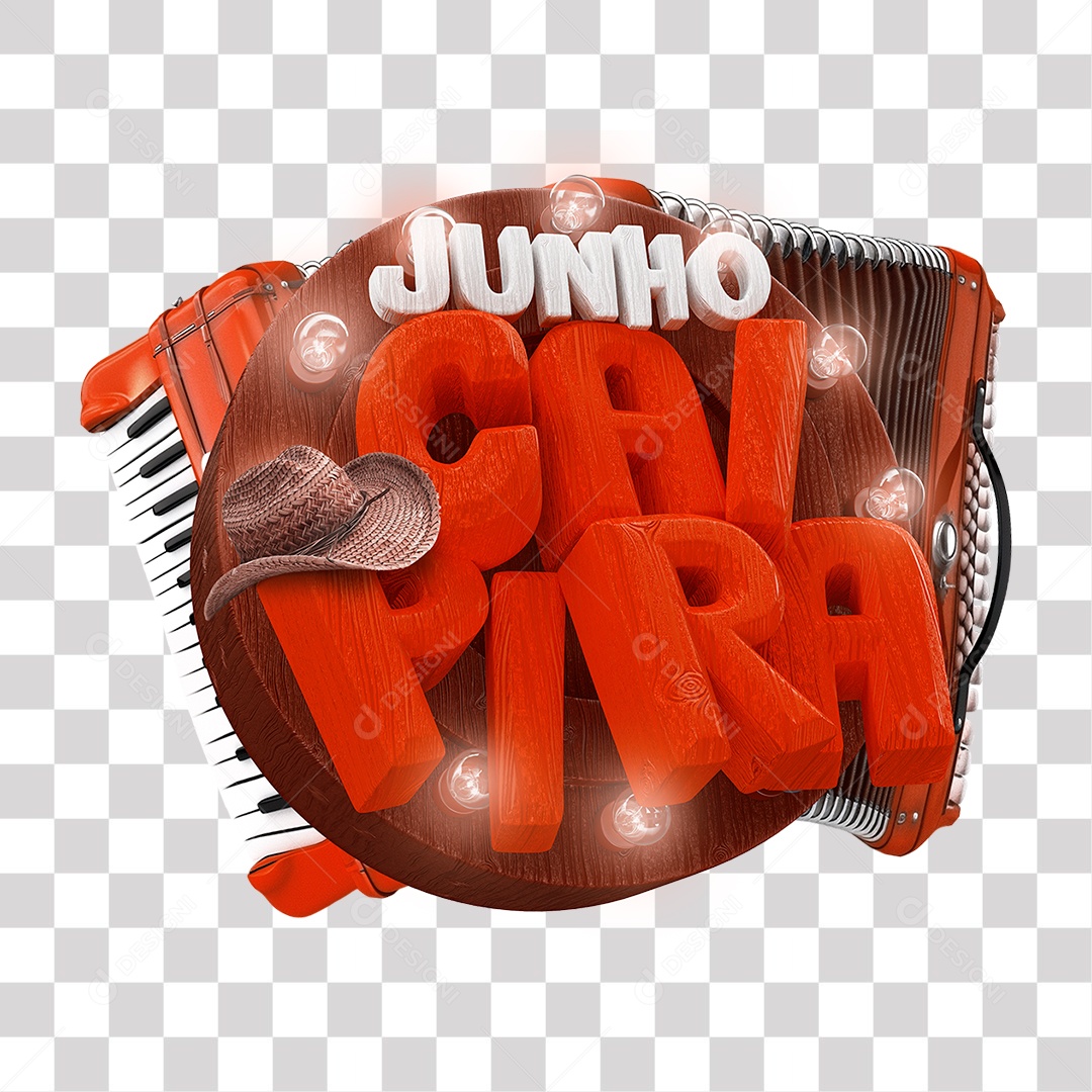 Junho Caipira Selo 3D Branco e Vermelho para Composição PNG Transparente