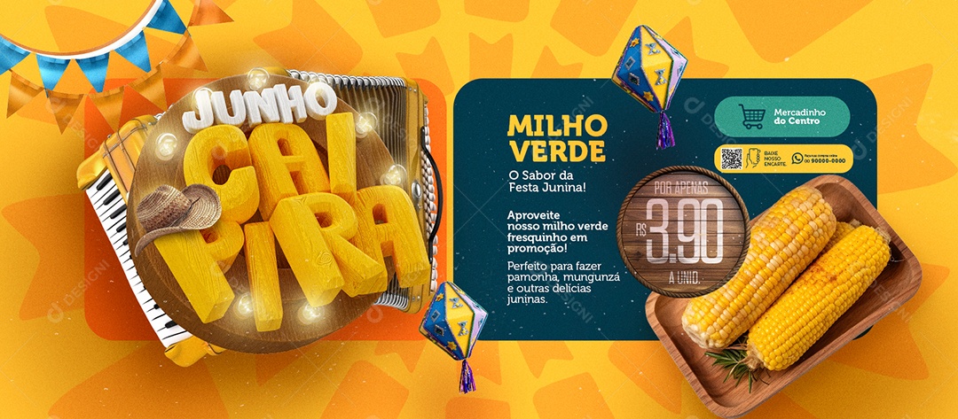 Banner Junho Caipira Supermercado Milho Verde Social Media PSD Editável