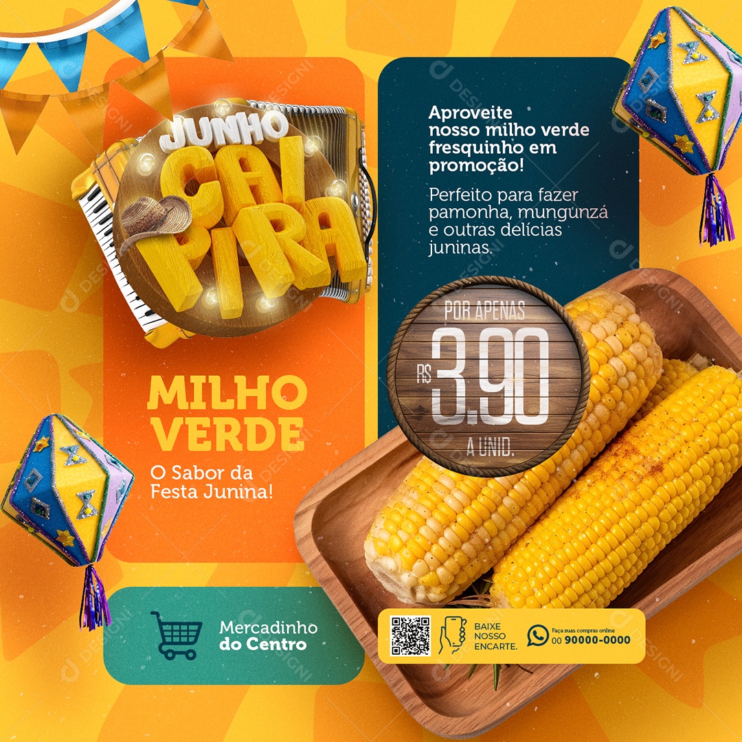 Junho Caipira Supermercado Milho Verde Social Media PSD Editável