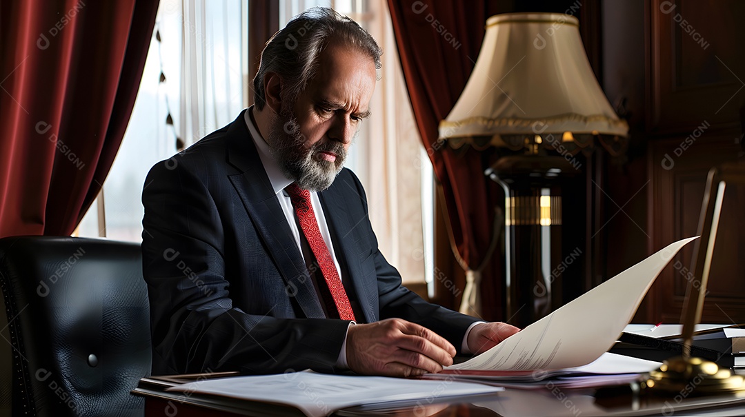 Um retrato de um empresário examinando documentos