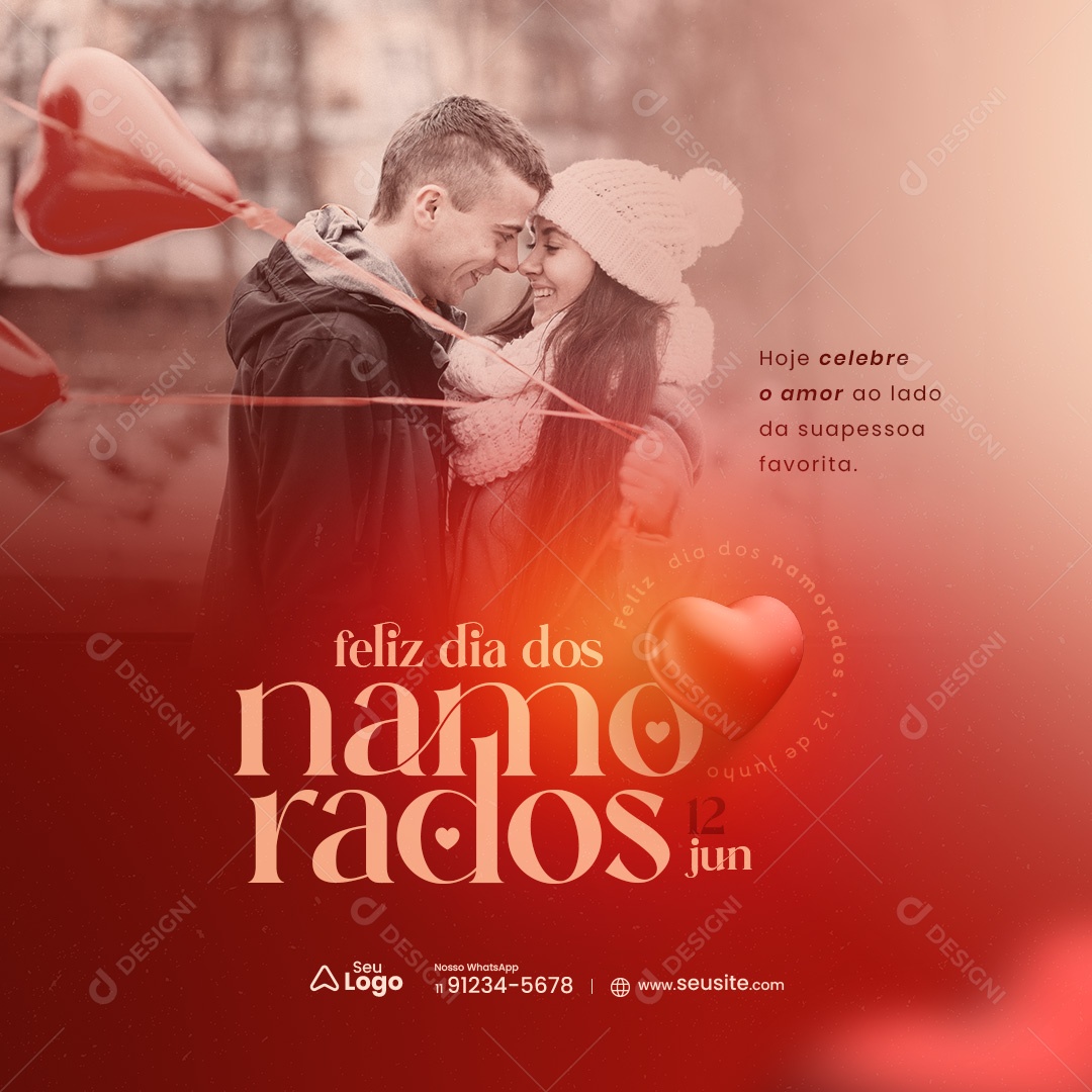 Dia dos Namorados 12 de Junho Hoje Celebre o Amor Social Media PSD Editável