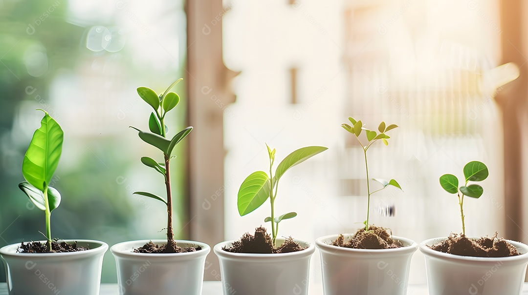 Um close de uma mão plantando uma muda jovem em solo rico sob a luz solar