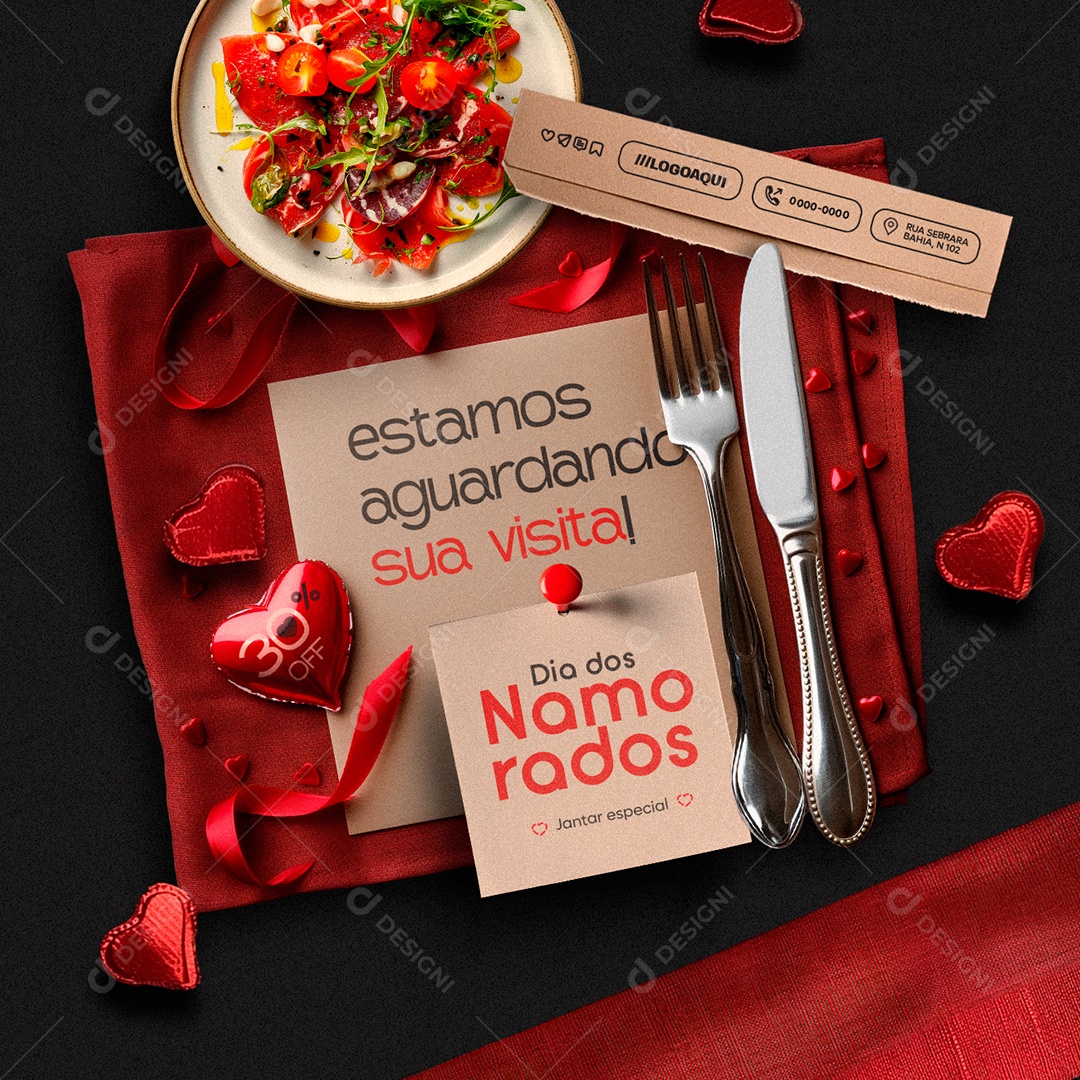 Restaurante Dia dos Namorados Estamos Aguardando sua Visita Social Media PSD Editável