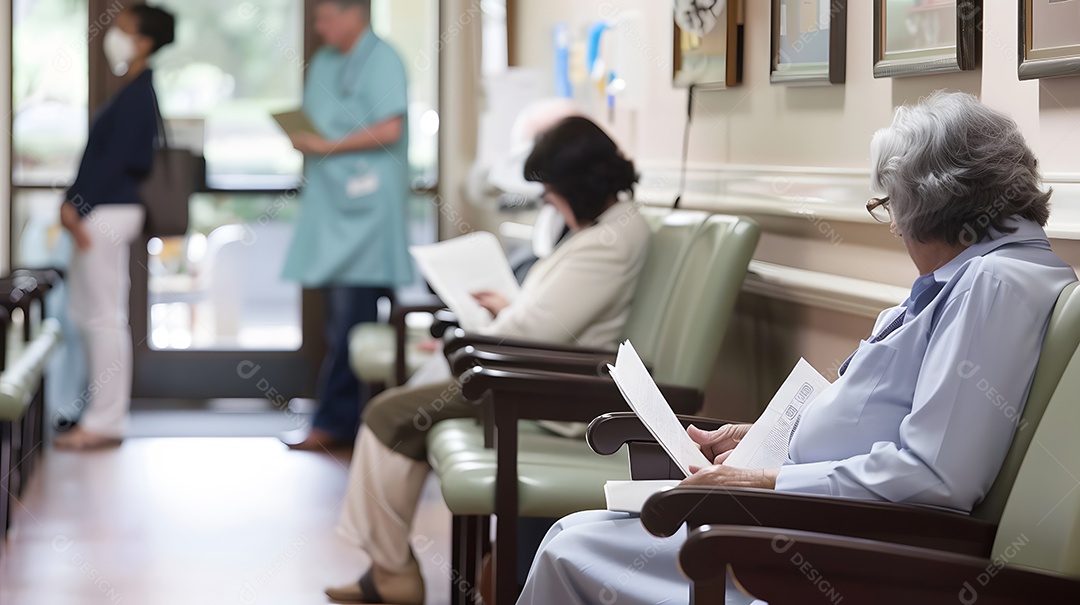 Pacientes esperando no saguão de um hospital