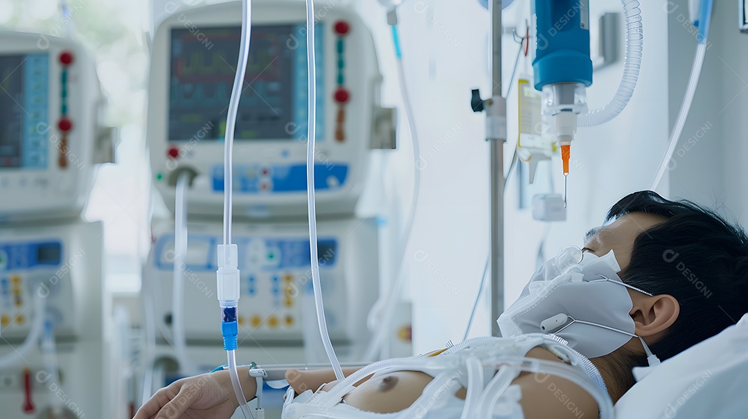 Paciente recebendo tratamento de diálise em um hospital