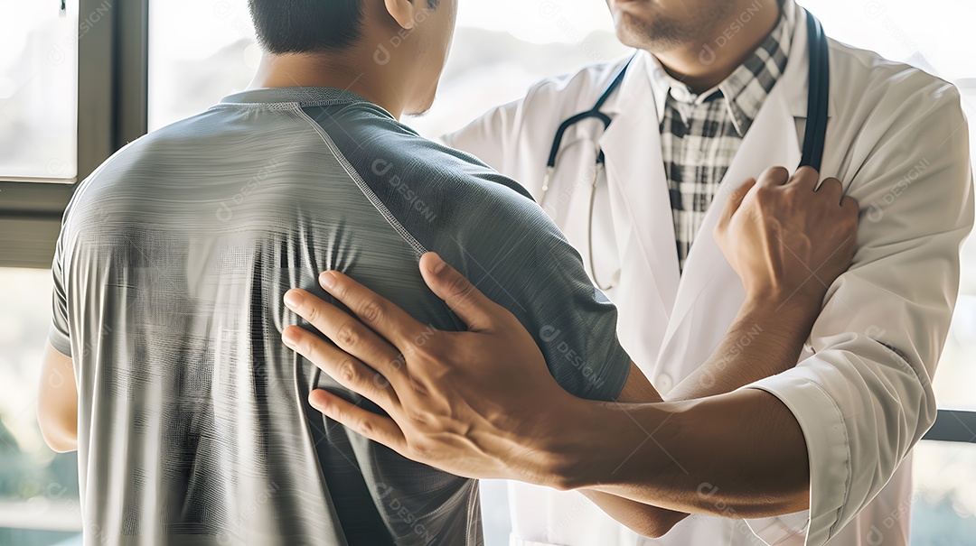 Médico realizando exame físico em um paciente adulto